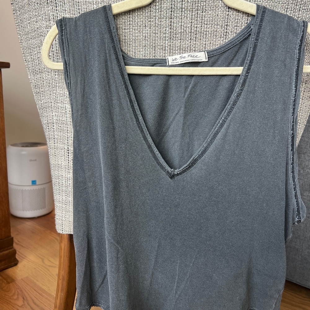 Free People Gray V Neck Tank Top